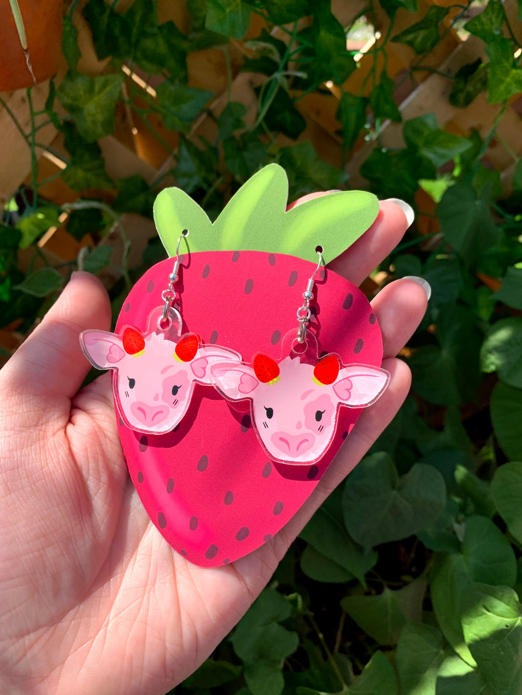Strawberry Cow Dangle Earrings