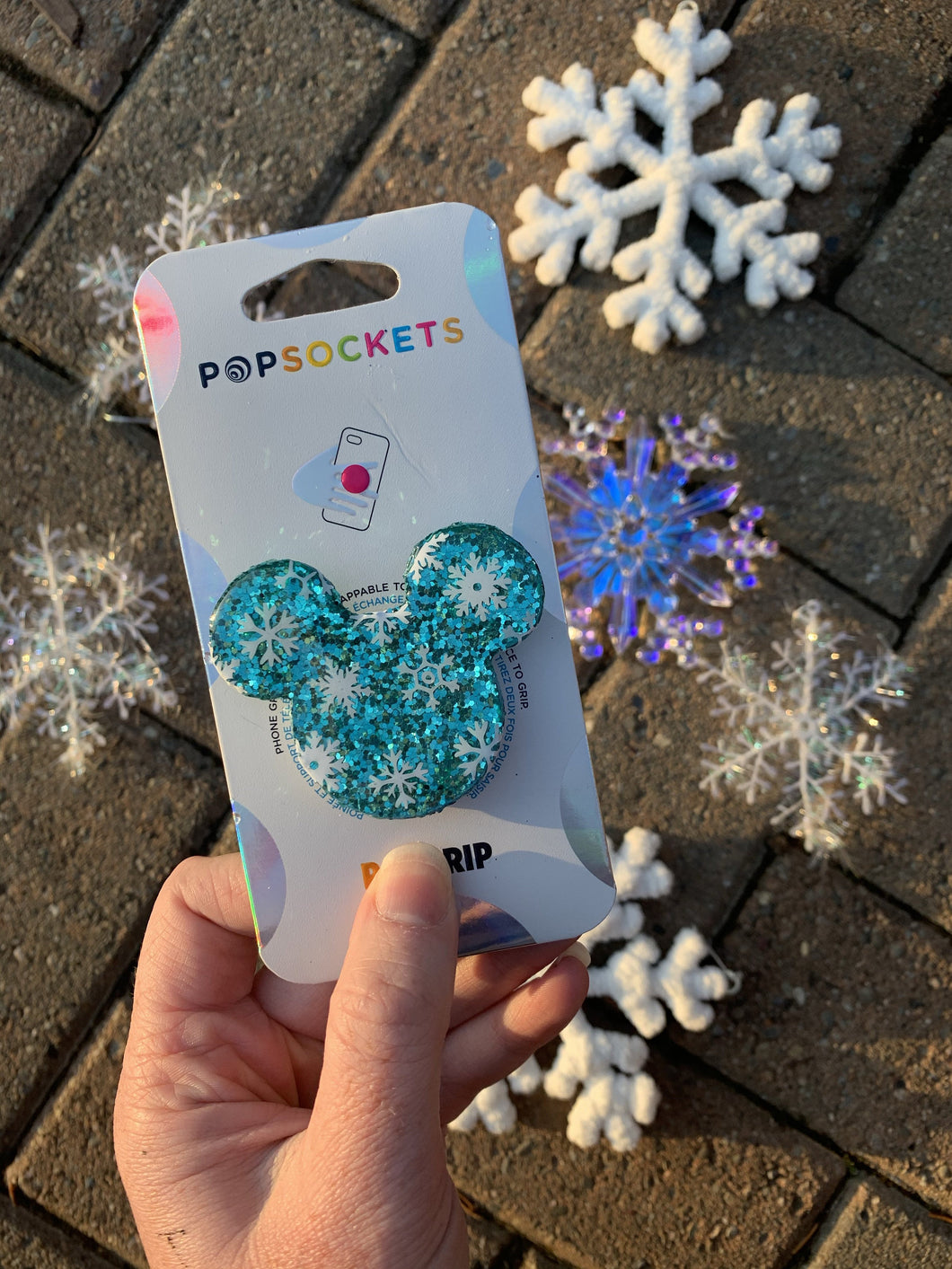 Blue Glitter Snowflake Mouse Inspired “Pop” Cell Phone Grip/ Stand