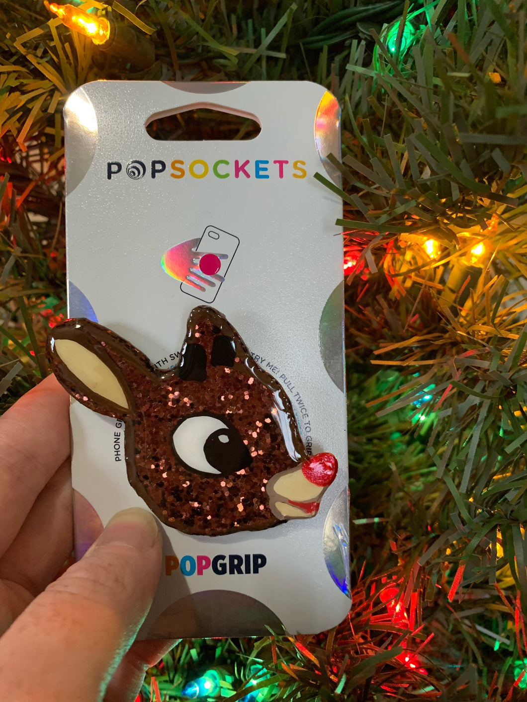 Glitter Reindeer Inspired “Pop” Cell Phone Grip/ Stand