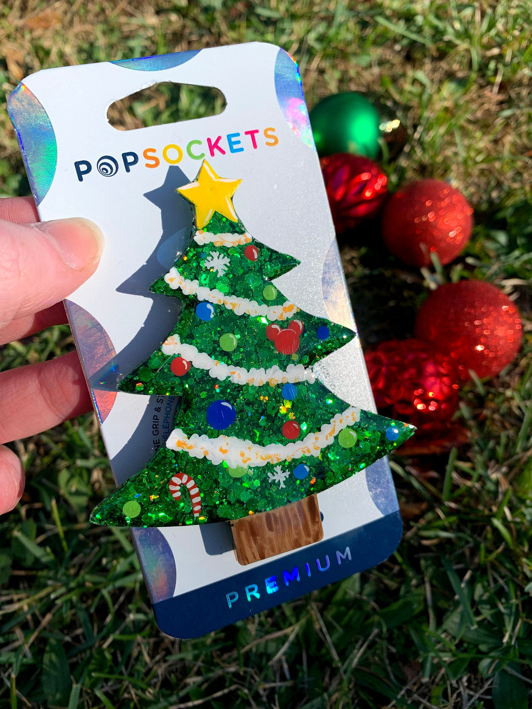 Glitter Christmas Tree Inspired “Pop” Cell Phone Grip/ Stand