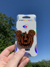 Load image into Gallery viewer, Glitter Pumpkin Mouse Inspired “Pop” Cell Phone Grip/ Stand
